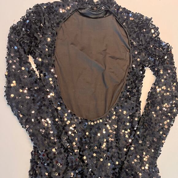 H&M Women’s Black Mock Neck Sequin Long Sleeve mini Dress Size XS - Picture 6 of 12